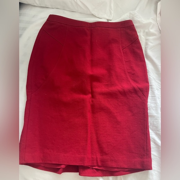 Ann Taylor Red Twill Pencil Skirt - Picture 3 of 4